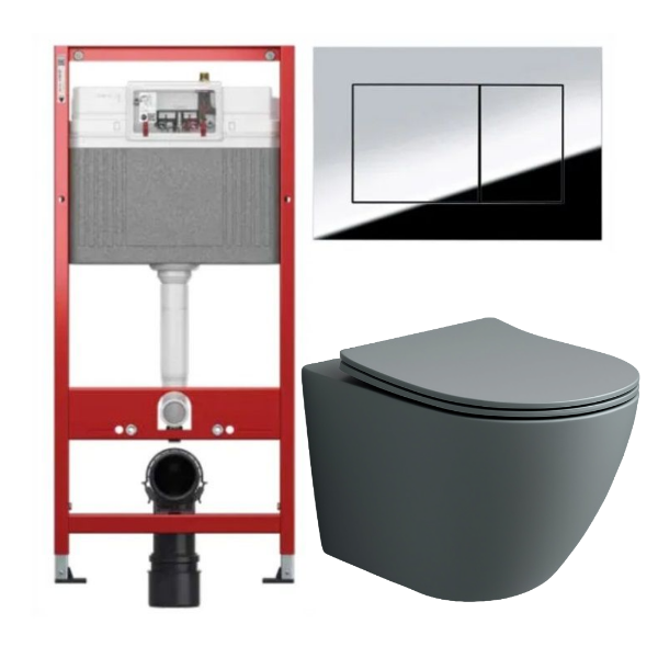 Комплект: инсталляция TECEbase kit 9400412 с кнопкой хром и подвесным унитазом Amore di Mare Delio Tornado P203MGR-T